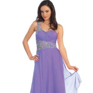 NEW LONG SLEEVELESS A-LINE CHIFFON DRESS EMBROIDERED WITH RHINESTONES GL1083